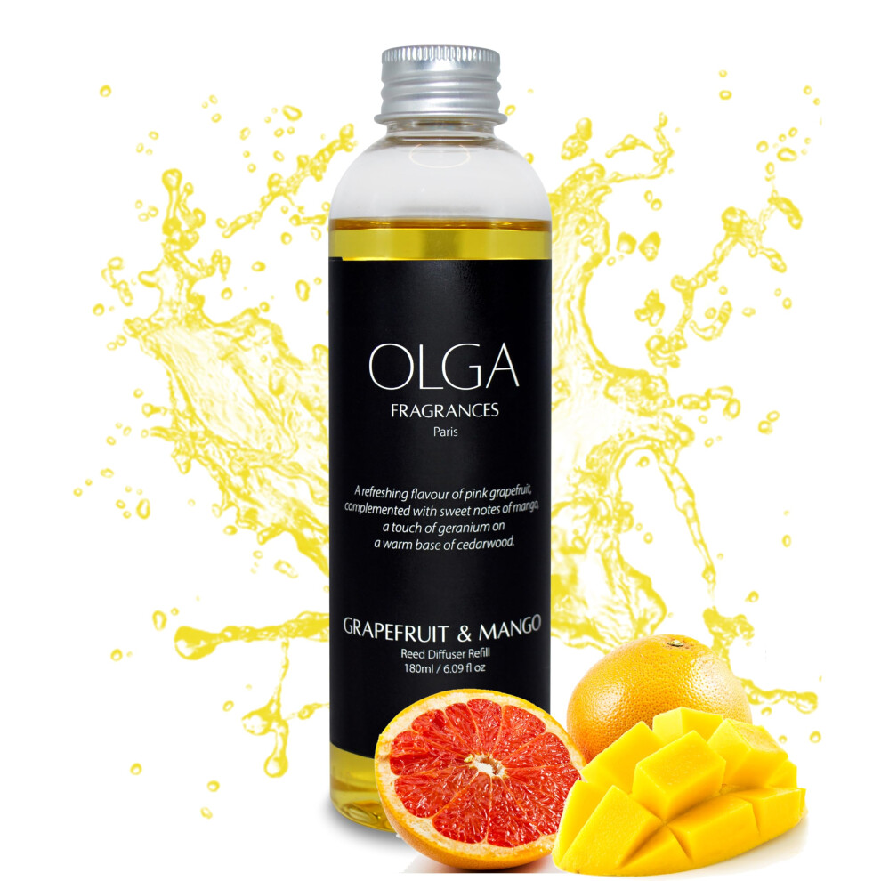 Olga Reed Diffuser Refill - 180Ml Grapefruit Mango Reed Diffusers Refill - Room Fragrance Reed Diffuser Gift Set - Room Scent Diffuser Reeds - Room
