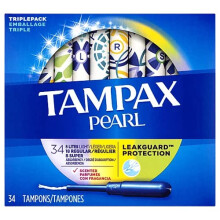 Pearl Tampons, Light/Regular/Super Absorbency with LeakGuard Braid, Triple Pack, Scented, 34 Count