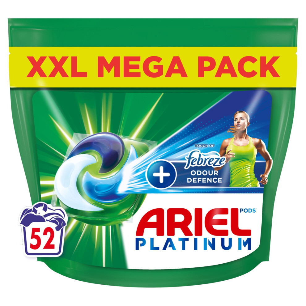Ariel Platinum Pods, Washing Liquid Laundry Detergent Capsules 52 Washes, Touch Of Febreze Odour Defence, Extra Stain & Odour Removal