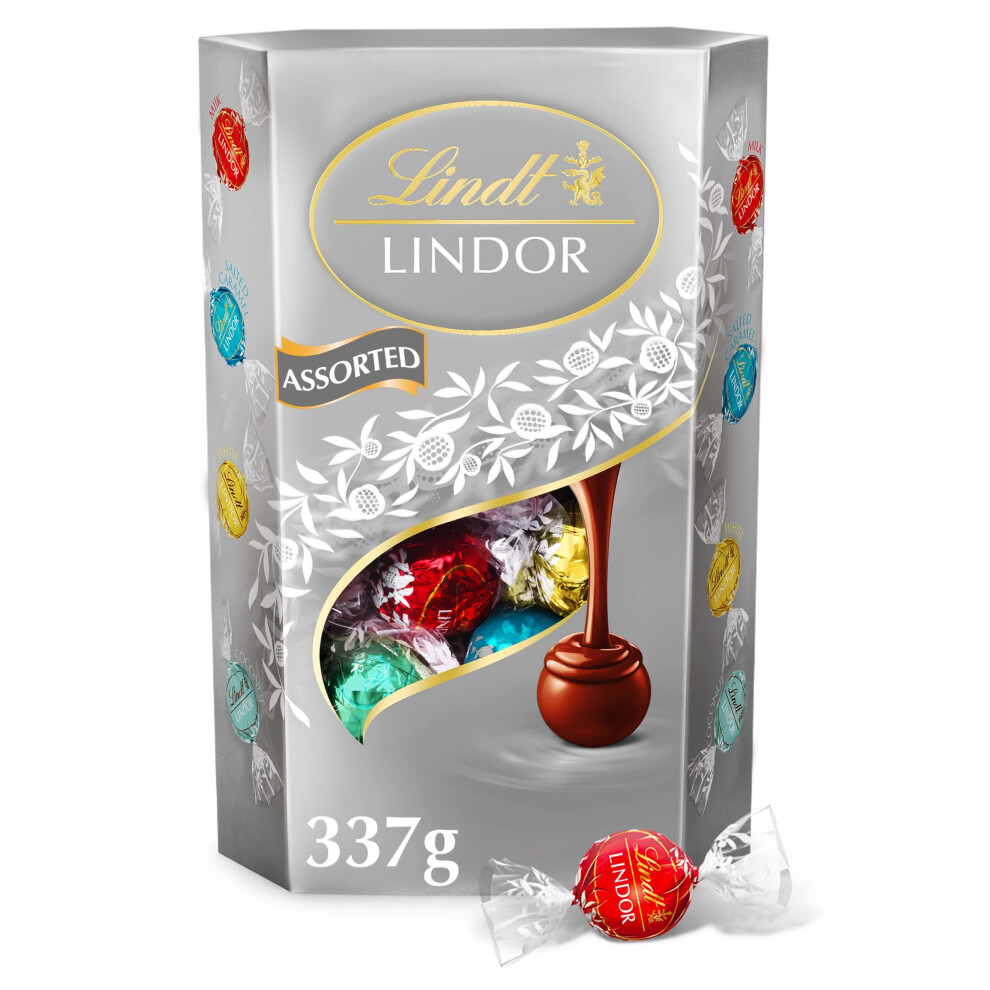 Lindor Silver Assorted ChocolateTruffles Box Large - Approx 26 balls, 337g - Chocolate Truffles with a Smooth Melting Filling - Gift Present -