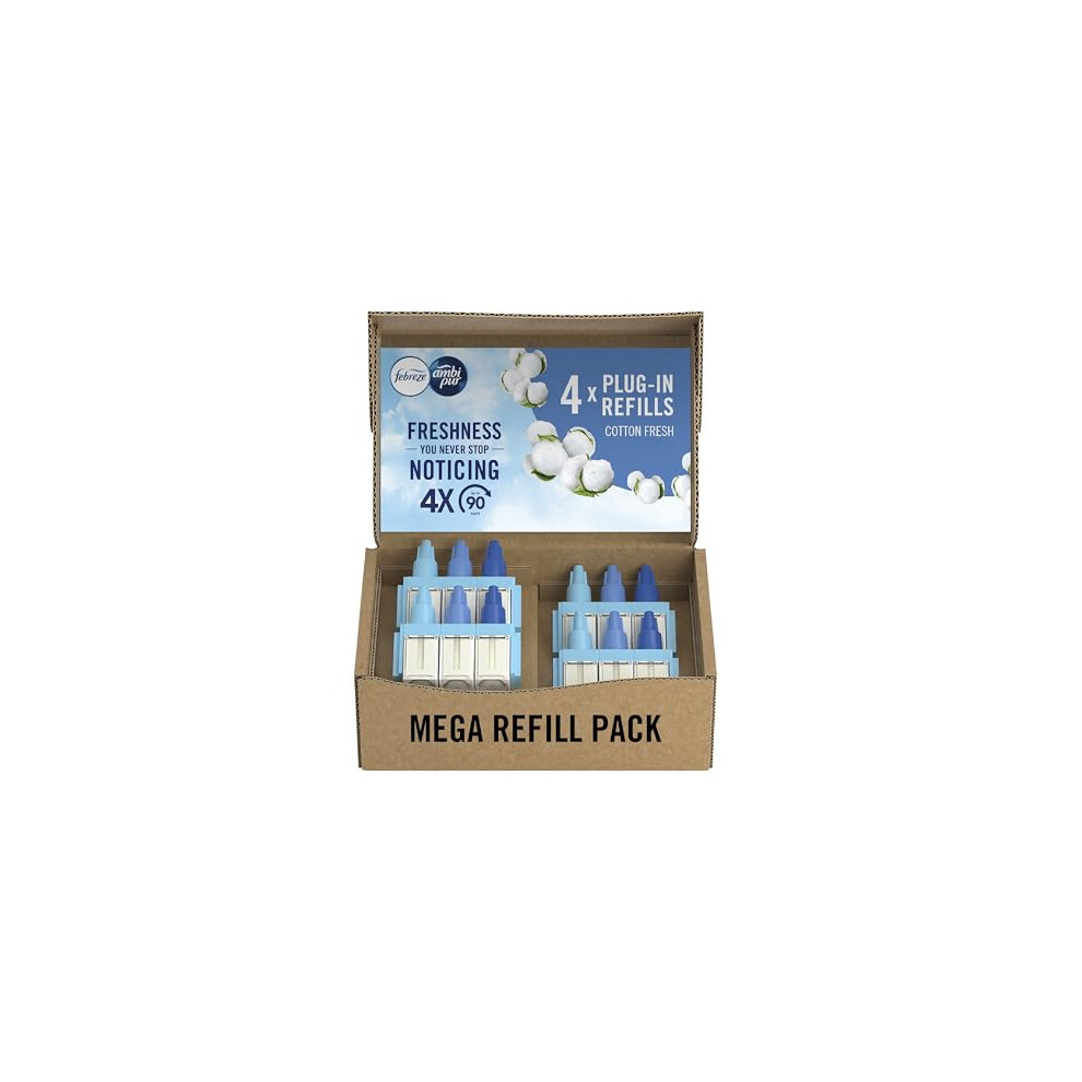 Febreze 3Volution Air Freshener Plug In Refill 80ML Cotton, 3 Alternating Scents To Clean Away Odours (Pack of 4)