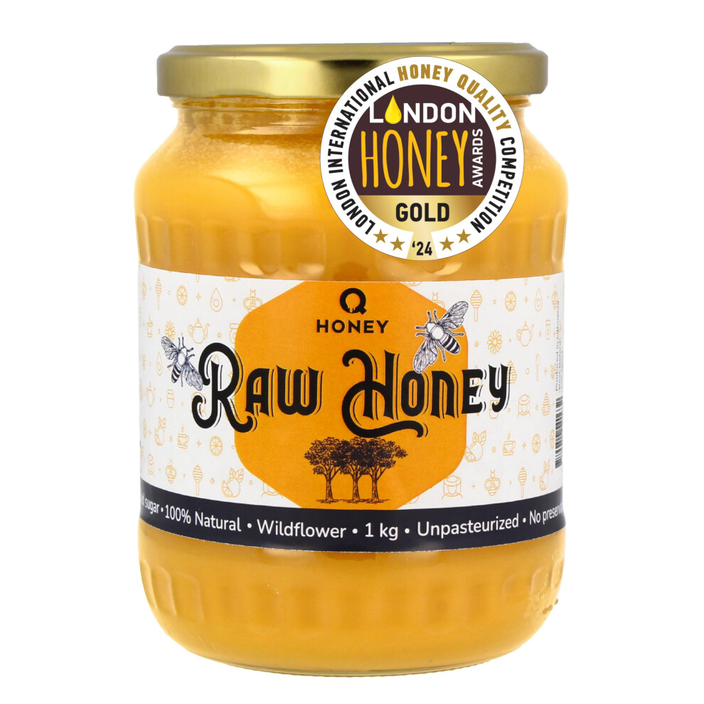 Q Honey Pure Raw Honey 1Kg Gold Award Winner Of London International Honey Quality Competition 2024
