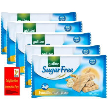 Gullon Sugar free Vanilla Wafers 180g pack of 5, Perfect for gifting, Healthy snacks foods with zamfoods nurtirion pack