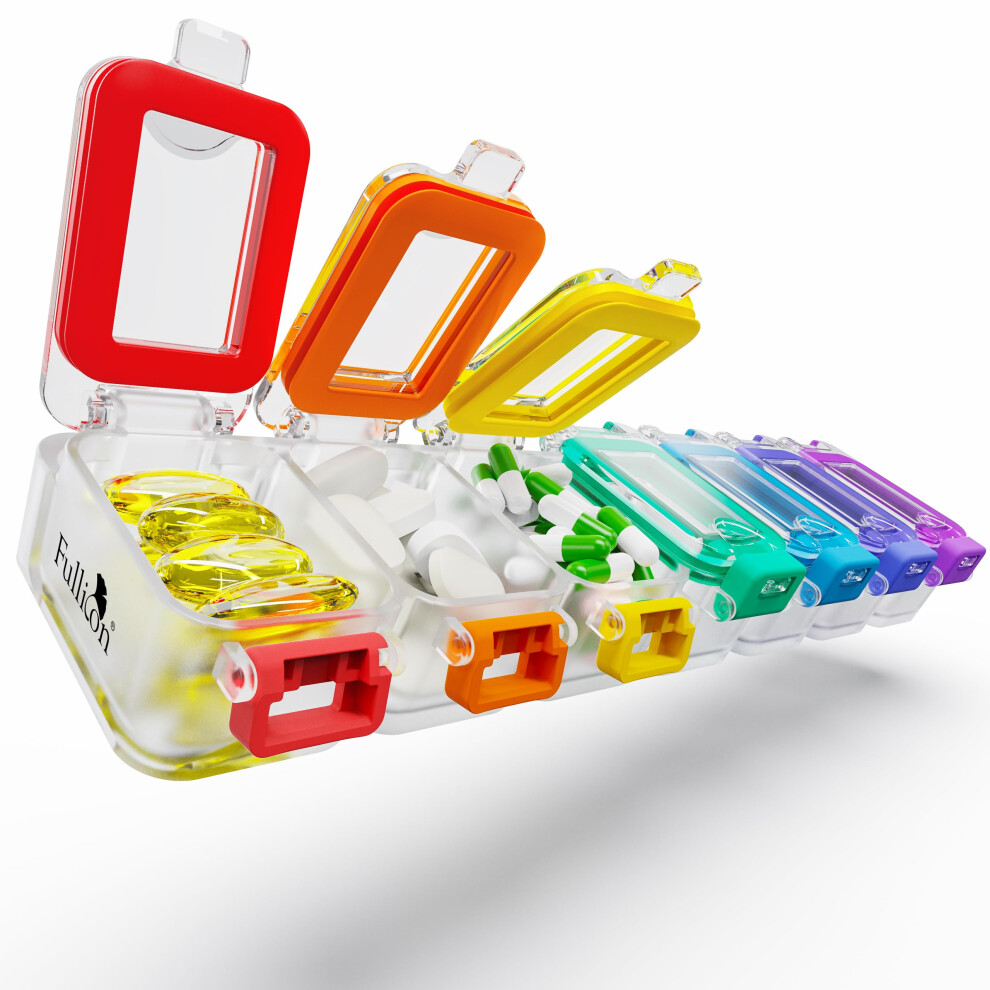 Fullicon Weekly Pill Box 7 Day Ultra Moisture & Spill Proof Daily Pill Organiser, Large Tablet Organiser With Secure Buckle, Compact Medication Organizer,