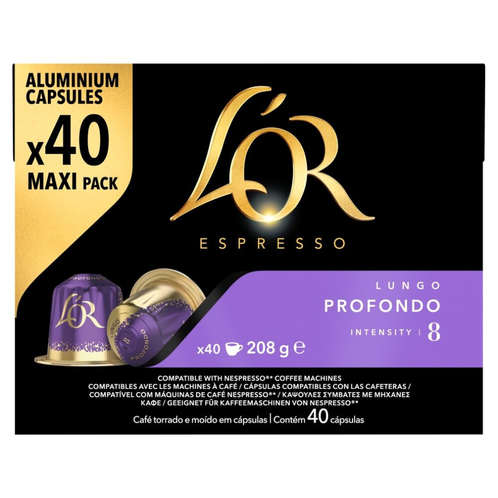 Espresso Lungo Profondo Coffee Pods x40 Intensity 8 (Pack of 1, Total 40 Capsules)