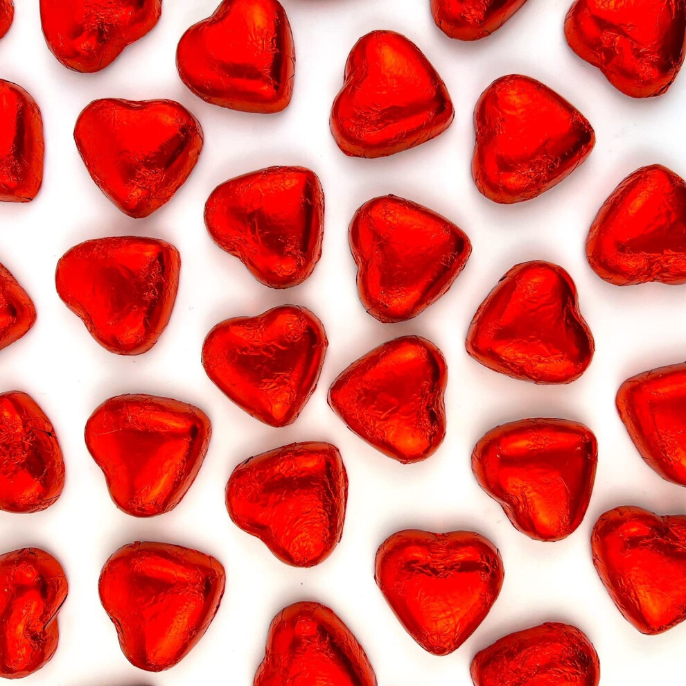 Sweet Treat Gifting Co. 50 Milk Chocolate Hearts – Foil Wrapped Valentines Chocolate Hearts Love Heart Chocolates | Wedding Favour Chocolates Red