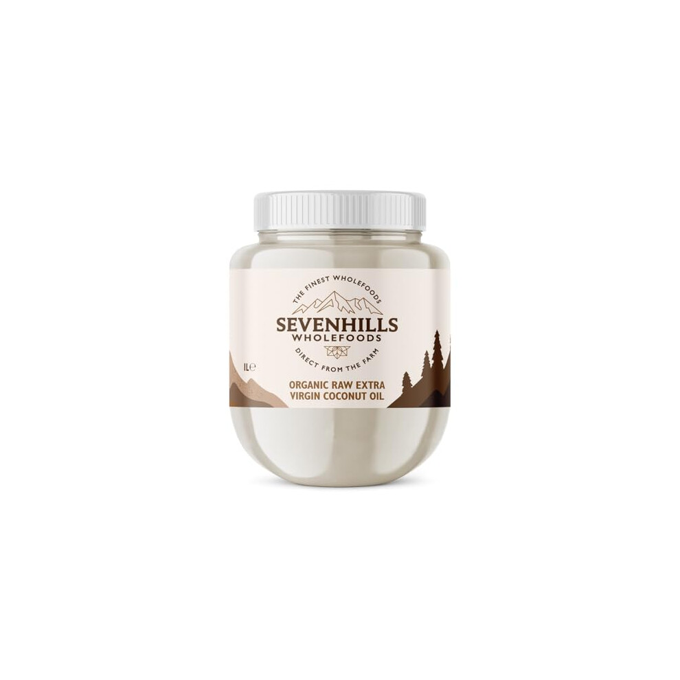 Sevenhills Wholefoods 1L Organic Extra Virgin Raw Coconut Oil (Cold-Pressed), Recyclable Plastic Tub, For Cooking, Baking, Skin Moisturiser, Hair Conditioner