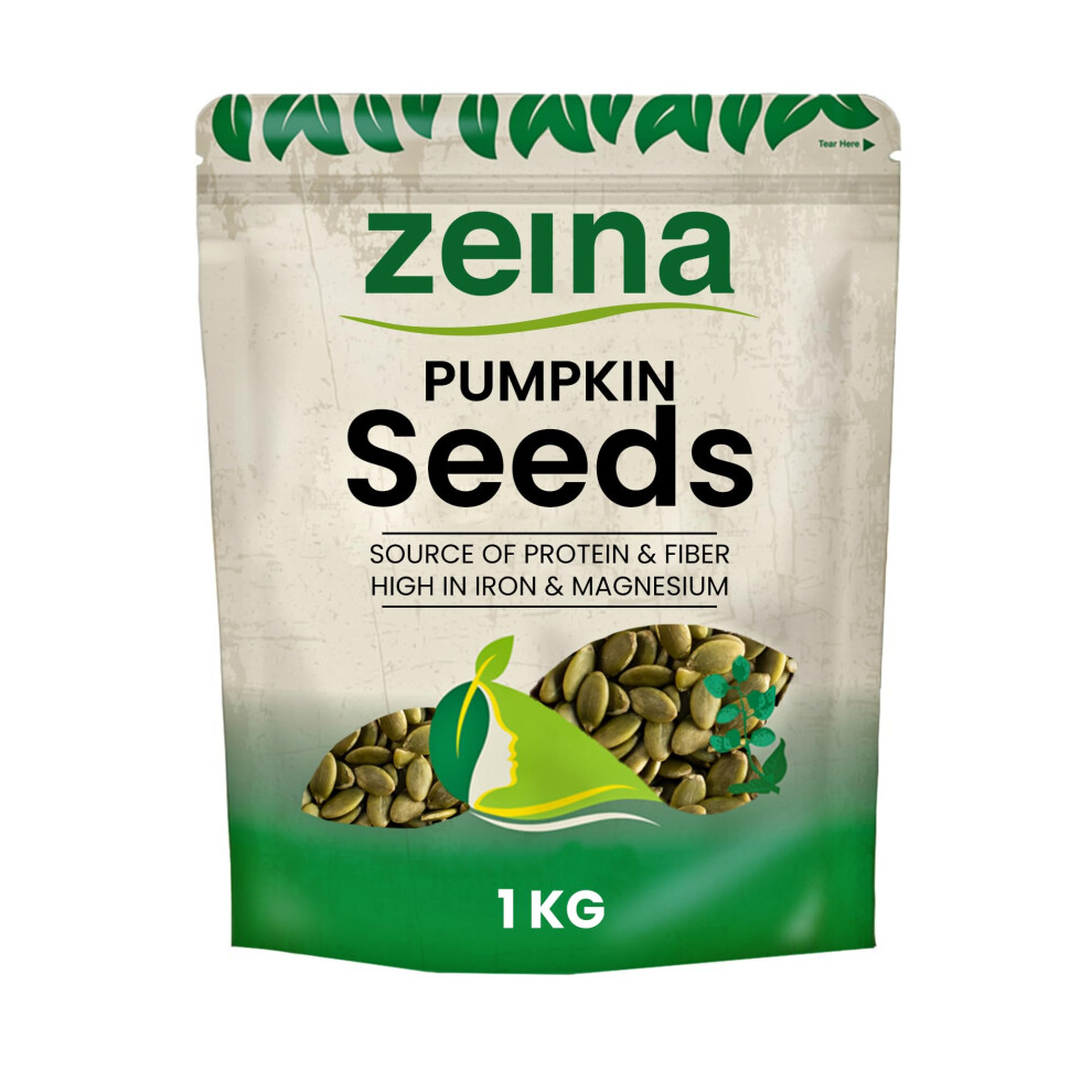 Zeina Pumpkin Seeds (1Kg) - Naturally Gluten Free and Vegan Approved Raw Pumpkin Seed Kernels with Protein, Fibre and Minerals