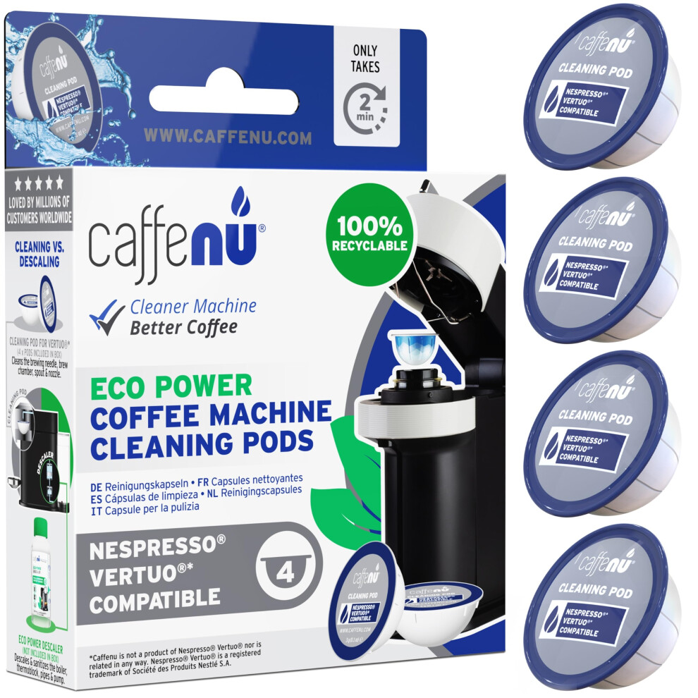 | 4 Nespresso Vertuo Cleaning Capsules | Cleans & Maintains all Nespresso Vertuo Machines | Coffee Machine Cleaner for Crisp Coffee | Nespresso