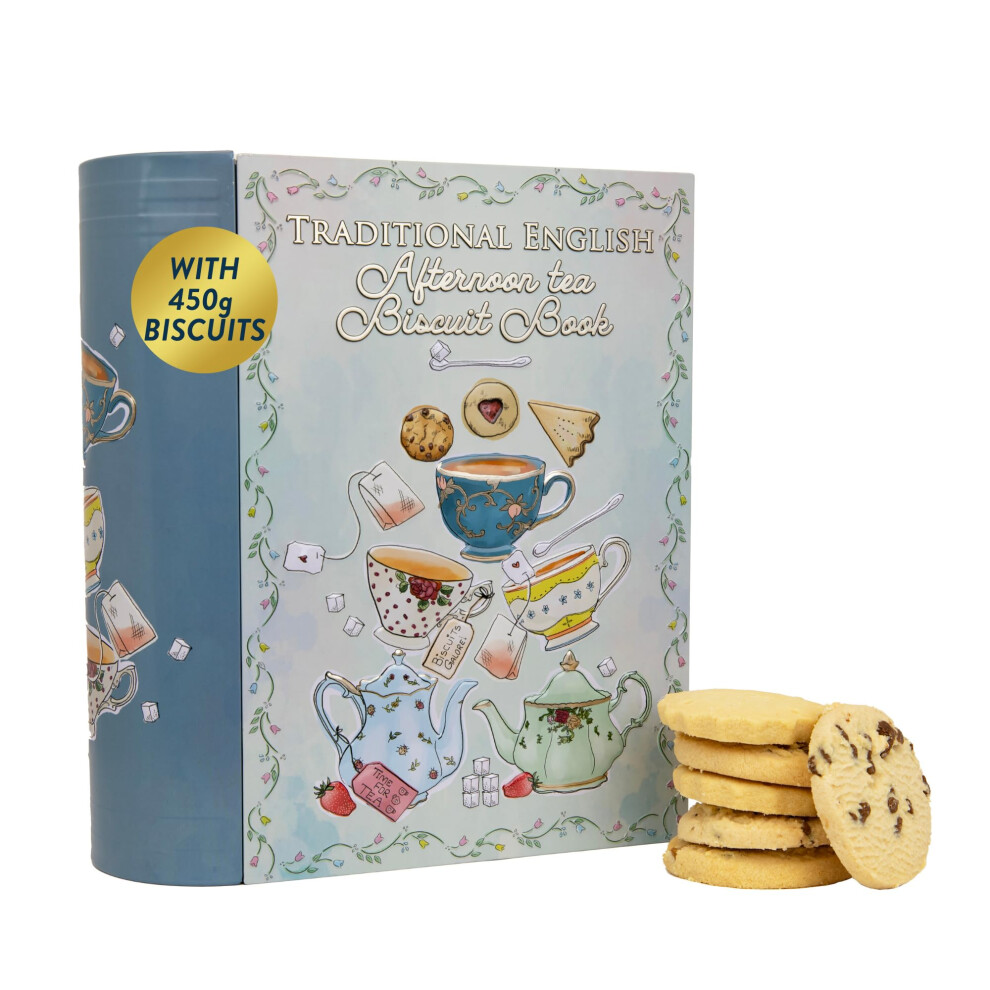 Afternoon Tea Book Biscuits Gift Set - Scottish Shortbread Biscuits Gift Tin, Assorted Biscuit Tins, Luxury Biscuits Hamper Boxes - Novelty British