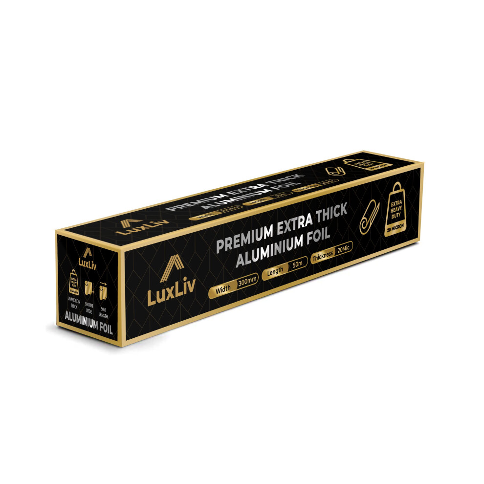 Luxliv 50M Premium Heavy Duty 20 Micron Thick Kitchen Foil Catering Aluminium Tin Foil Roll - 30Cm Wide