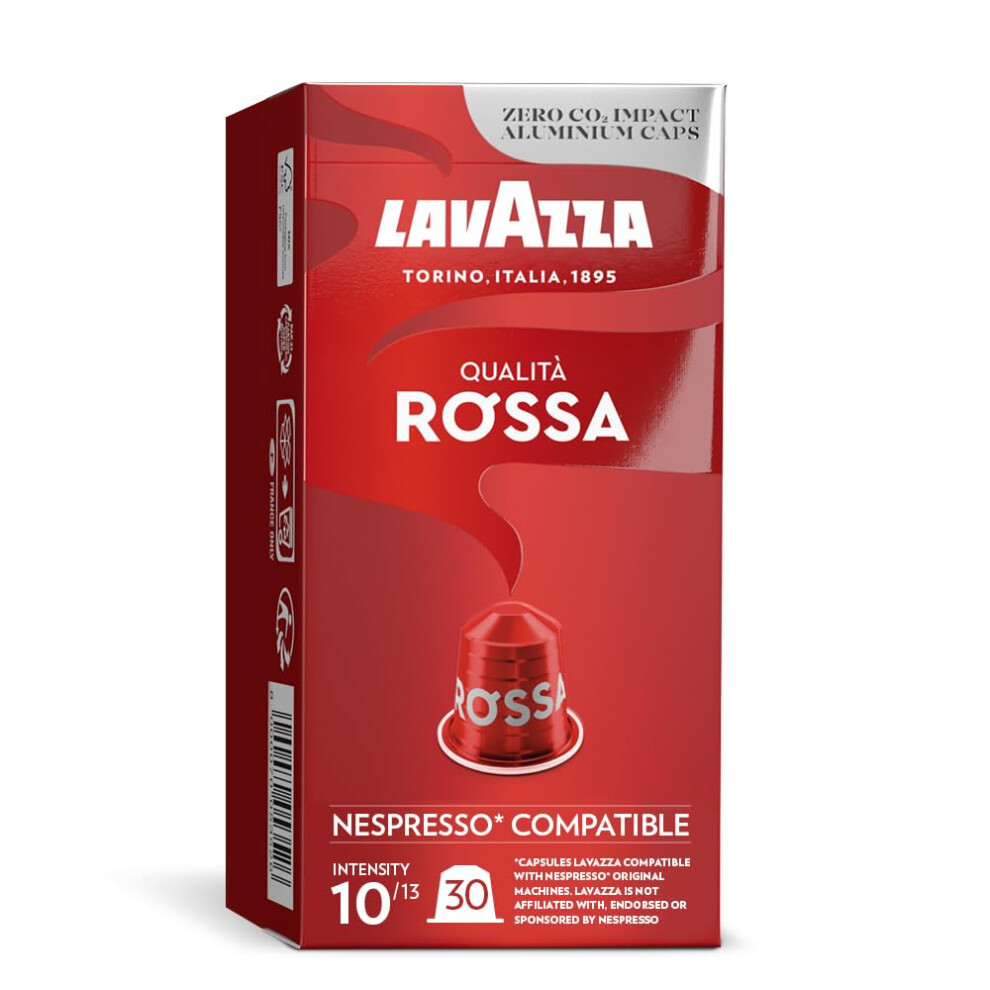 Lavazza, QualitÃ  Rossa, 30 Aluminium Capsules Compatible with Nespresso Original Machines, with Chocolate and Dried Fruit Notes, Arabica and Robusta,