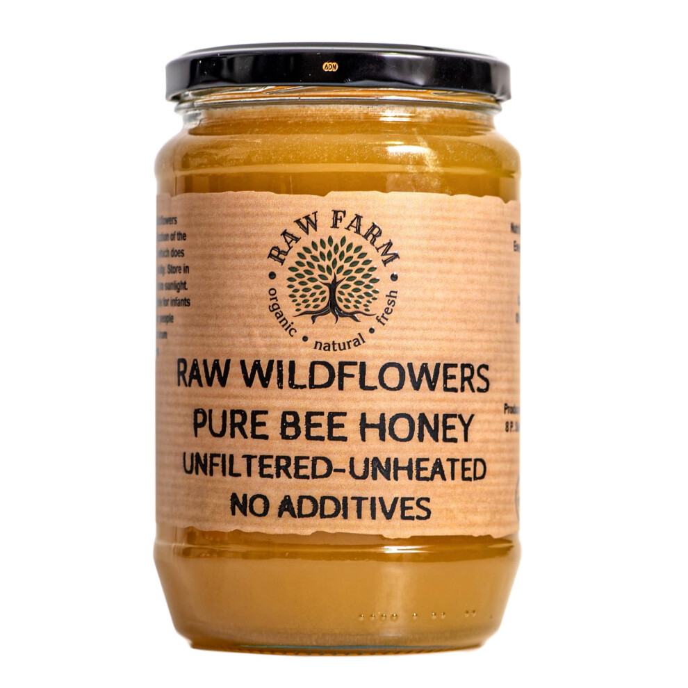 Raw Farm Organic Natural Fresh 900 G Pure Raw Wildflowers Honey - Unfiltered, Unheated, Unpasteurized, Straight From Raw Farm Own Bee Hives.