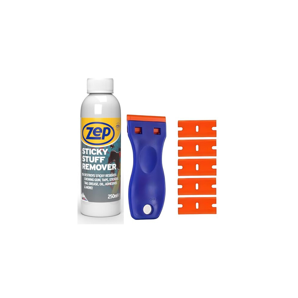 Sticky Stuff Remover 250Ml And Scraper Tool Bundle With 5 Plastic Blades Work As An Adhesive Remover, Glue Remover, Sticker Remover And Glue Remover 5060411282360