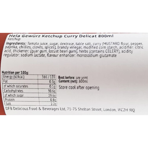 Hela Tomato Ketchup Curry Delikat 800ML - imported by DFB 1