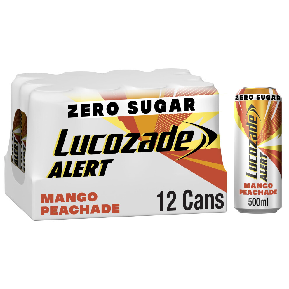 Alert Mango Peachade 12x 500ml can ;Zero Sugar, High Caffeine Energy Drink ;Great Taste; Contains vitamin B3 to help reduce tiredness ;Fully