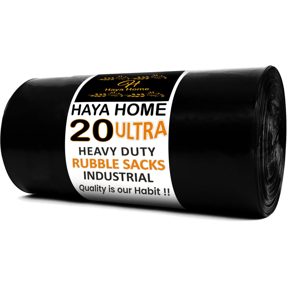 Haya Home 20 Ultra Heavy Duty Rubble Sacks Extra Strong Large Rubble Bags 100 Microns 40 Litre For Builders Garden Kitchen House Office Caterers DIY