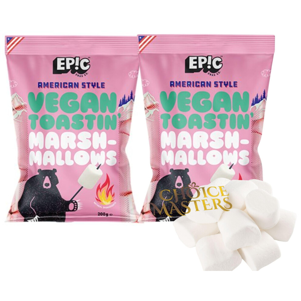 Sync't Vegan Marshmallows | American Style Epic Vegan Extra Large Toasting Marshmallows - Gluten Free - 2 Packs Of 200G