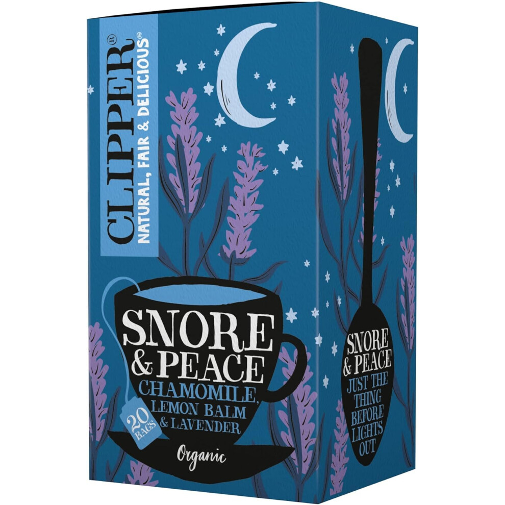 Clipper Organic Snore & Peace Infusion Teabags | 80 Chamomile Tea Bags (4X Boxes Of 20) | Bulk Buy For Home & Catering | Caffeine-Free Herbal Tea Bags |