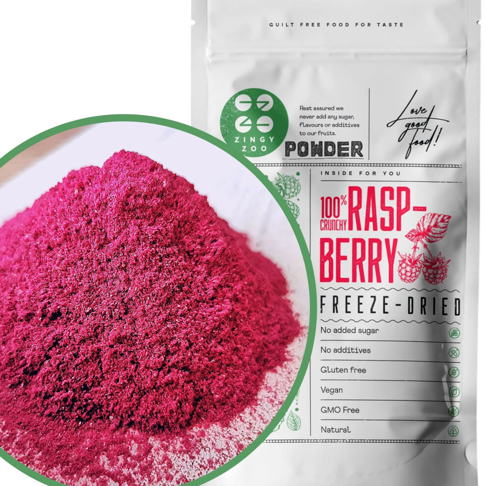 Zingy Zoo Freeze Dried Raspberry Powder | 100% Pure Fruit Powder | Natural Freeze-Dried Raspberries Milled To Powder | Fresh To Use For Baking Cooking Smoothie
