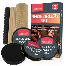 2pk Shoe Brush Set & 3 Black Shoe Polish | Black Shoe Polish Kit | 2 Shoe Polish Brushes + 3 Wax Black Leather Shoe Polish | Black Boot Polish | Shoe