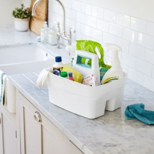 Lakeland Deep Multipurpose Cleaning Caddy White – Tall Sides Prevent Items Falling Out Wipe-Clean 1