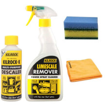 Kilrock | Limescale Remover & Descaler Bundle | With 1x 500ml Power Spray Cleaner, 1x 250ml Multi Purpose Descaler, 1x ZOPPER Microfiber Cloth, 2x