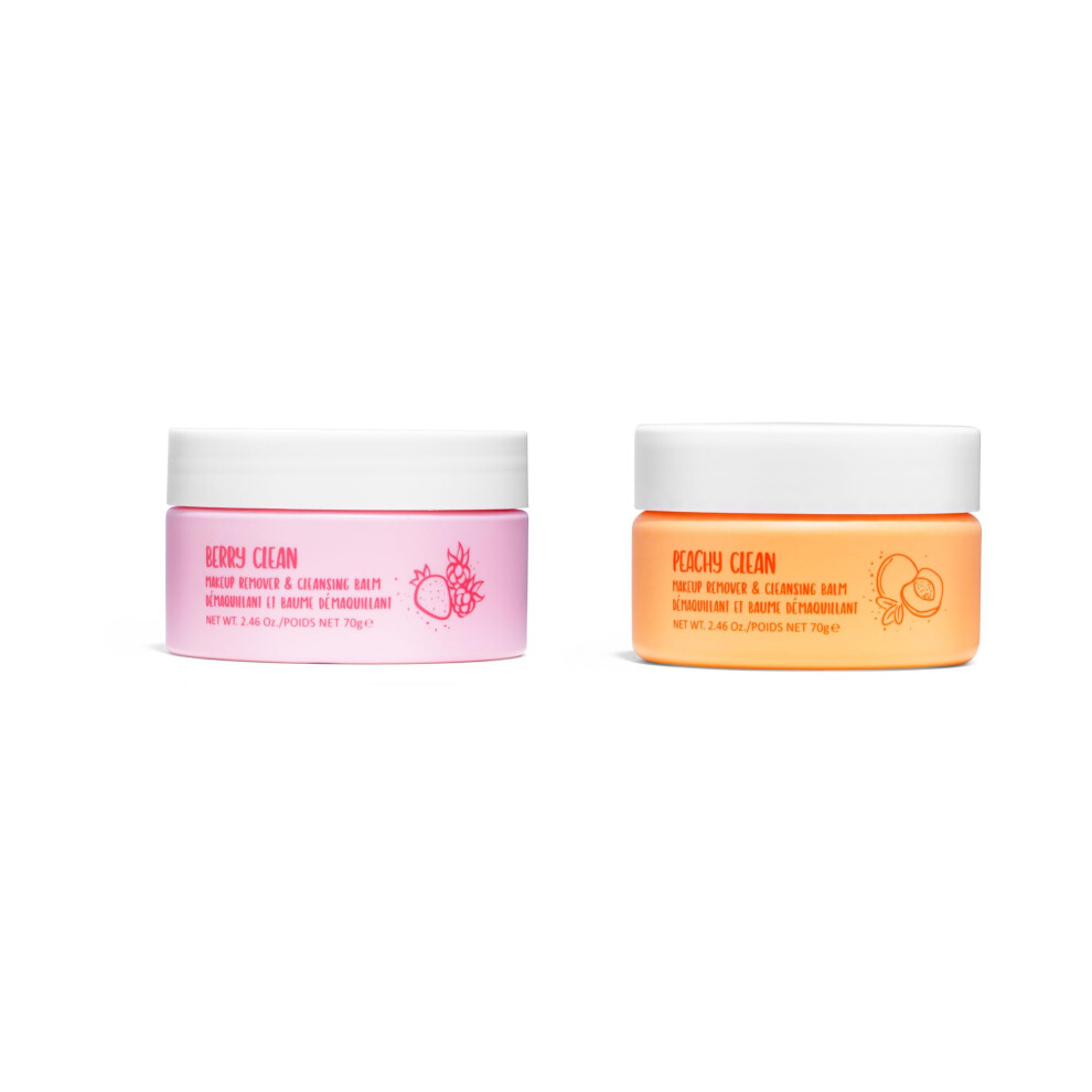 Peachy Clean & Berry Clean Face Cleansing Balm - 2 Piece Set - Makeup Remover Melt With Fruit Juice - Clean Oil Free Skin