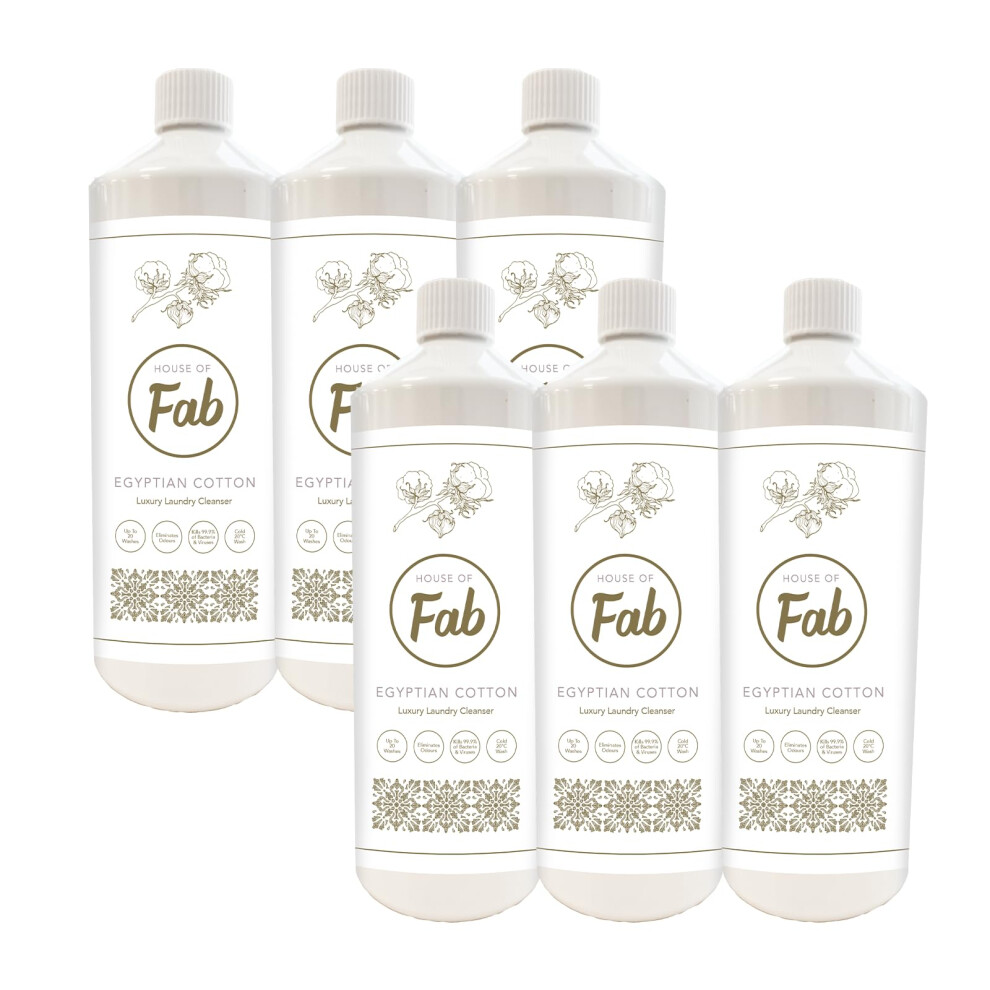 House of Fab Luxury Fragranced Antibacterial Laundry Cleanser and Fabric Softener, Premium Laundry Sanitiser and Freshener, 120 Washes, 1L, 6 Pack,