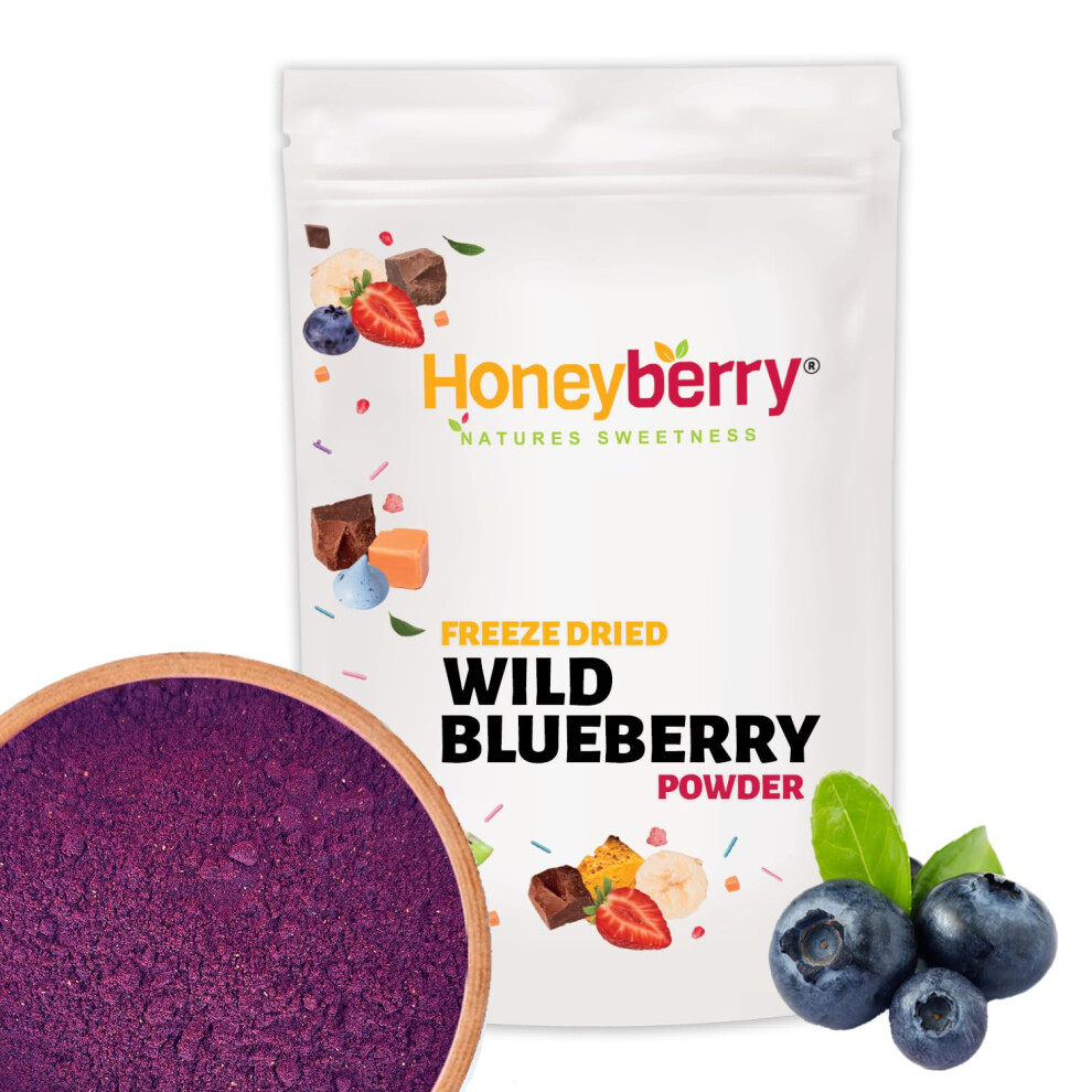 Honeyberry Freeze Dried Wild Blueberry Powder 100G – 100% Natural Bilberry, Pure, No Additives – Superfood For Baking, Smoothies, Cakes & Cocktails