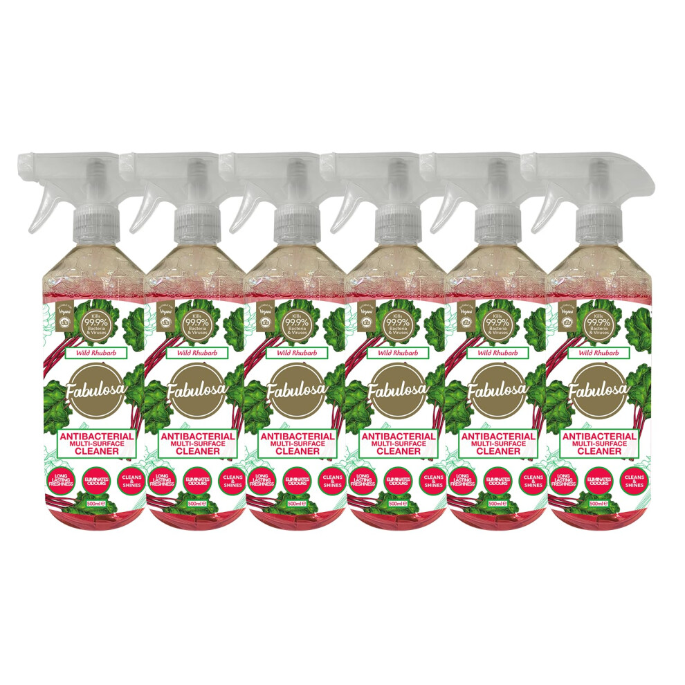 Multi-Purpose Anti-Bacterial Disinfectant Trigger Spray with Long Lasting Fragrance, 500ml, 6 Pack, Wild Rhubarb