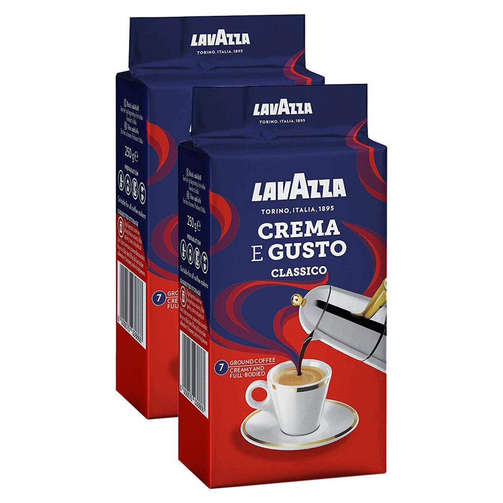 Crema e Gusto Classico Ground Coffee | 7/10 Intensity | 250g (Pack of 2) - Arabica and Robusta Blend