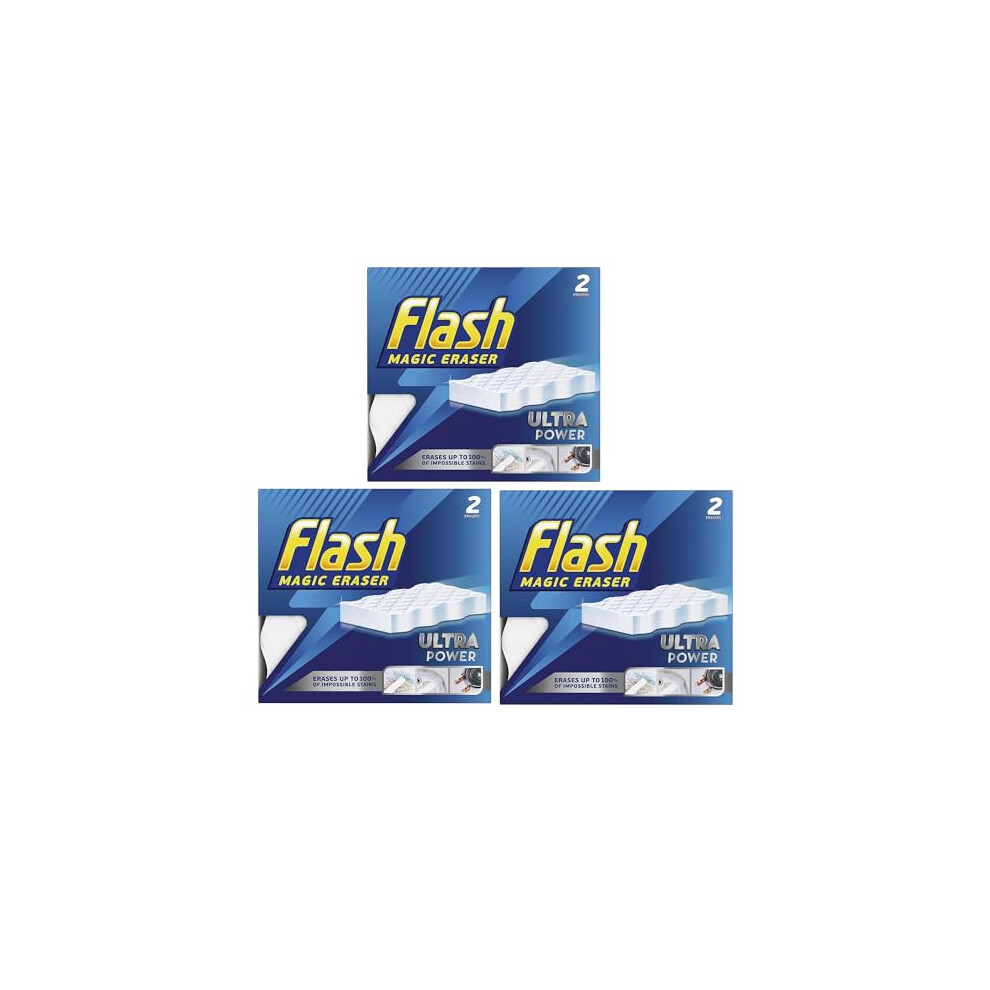 6 x Flash Magic Eraser Ultra Power -No Chemicals Needed - Removes Scuffs, Crayon, Grease and Grimes (Pack of 3)