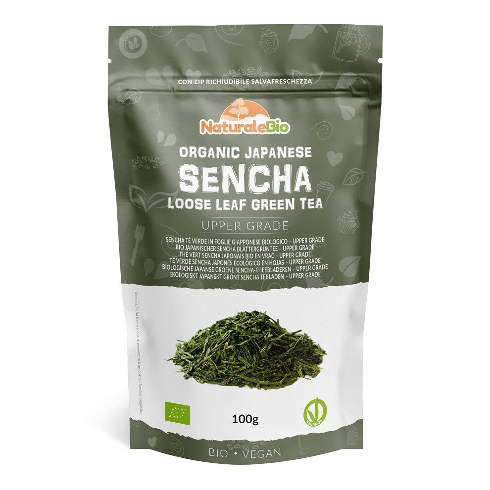 Organic Japanese Sencha Green Tea - Upper Grade - 100g. Sencha Loose Leaf Green Tea Bio, Natural and Pure. First harvest Green Tea Leaves cultivated