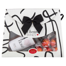 Alcohol Gift Set - i Heart Wines 187ml Rosé & Lindt Lindor Milk Chocolate Truffles (62.5g) - Ideal for Christmas, Birthdays, and Secret Santa Gifts