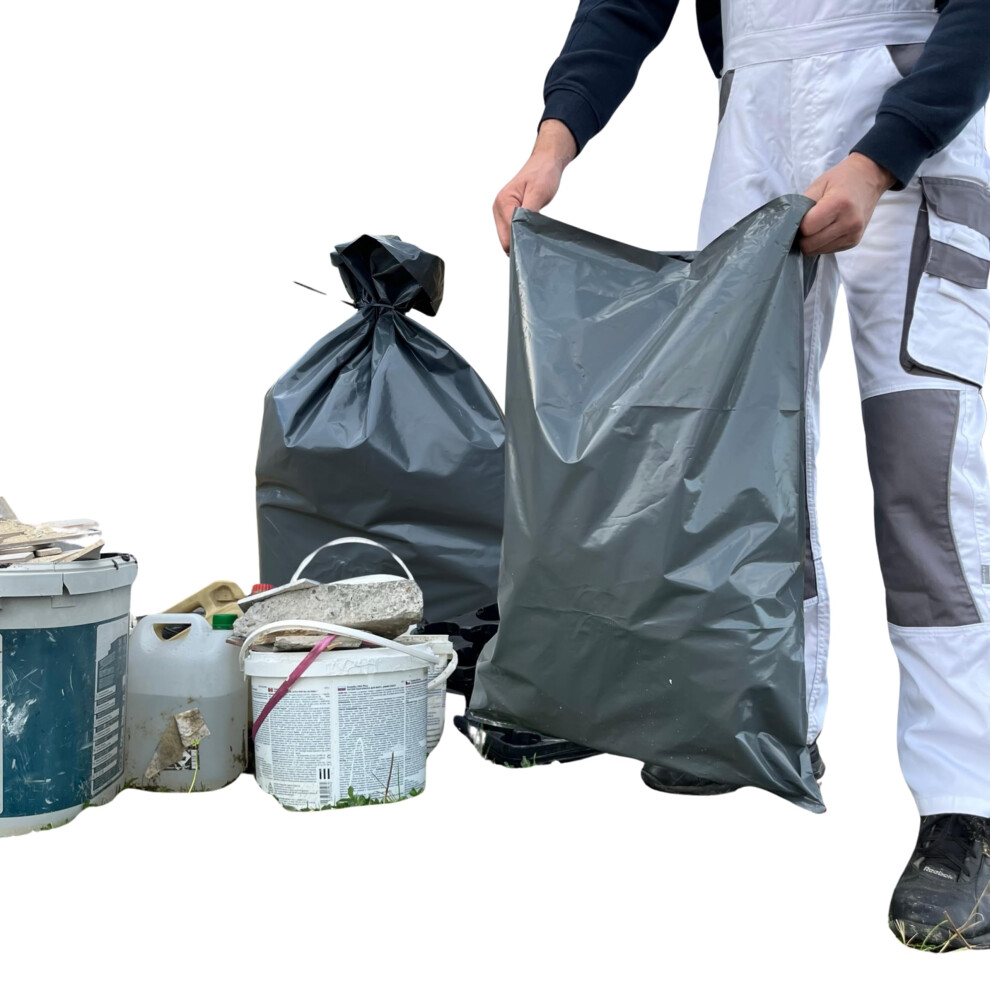 Heavy Duty Bin Bags for Construction Soil Rubble Bags Ultra Strong Builder Bags (Grey, 10 Bags + 1 FREE - 40 L)