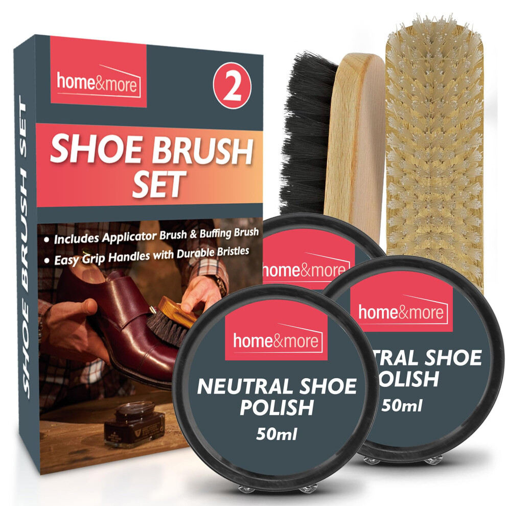 2pk Shoe Brush Set & 3 Neutral Shoe Polish | Neutral Shoe Polish Kit | 2 Shoe Polish Brushes + 3 Wax Neutral Leather Shoe Polish | Neutral Boot Polish