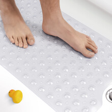 Non Slip Bath Mat for Tub, 101 x 40cm Extra Long Shower Mat Anti Mould, Machine Washable Bathroom Bathtub Mat with Suction Cups and Drain Holes, Soft