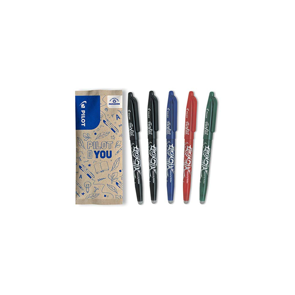 Frixion Erasable Retractable Rollerball 0.7 mm Tip- 2 Black, 1 Blue, 1 Red, 1 Green, Pack of 5