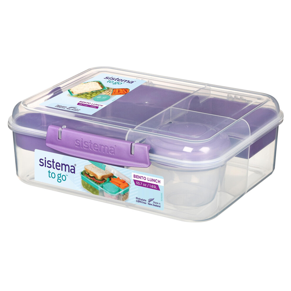 Sistema To Go Bento Lunch Box | 1.65 L | School Lunch Box With Compartments & Snack Pot | Bpa-Free | 1 Count | Misty Purple