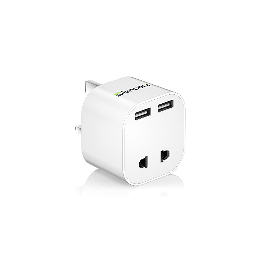 Lencent Shaver Adaptor Toothbrush Plug, Uk 2 Pin To 3 Pin 13A Fuse Plug Converter With 2 Usb Ports, Electric Shaver Razor Adapter Toothbrush Charger For