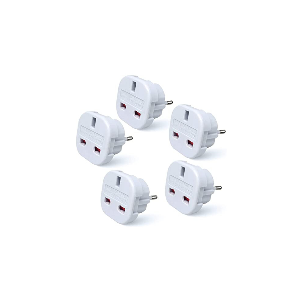 Pack of 5 Travel Adaptor | UK to European Plug Adapter Converter (Euro Type C, E, F) 3 Pin to 2 Pin Type G, EU Plugs for Europe Accessories,Italy,Cape