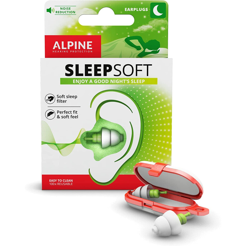 Alpine Sleepsoft Sleeping Earplugs - Ultra Soft Filter For Side Sleeper - Reduce Noises & Improve Sleep Â Reusable, Hygienic, Hypoallergenic Hearing