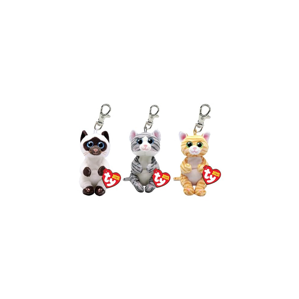Beanie Bellies Key Clip Multipack 4 | Mango Cat, Miso Cat, Mitzi Cat | Children Keyring, Cute & Comfort Keychain, Stuffed Toy Keyrings & Keychains