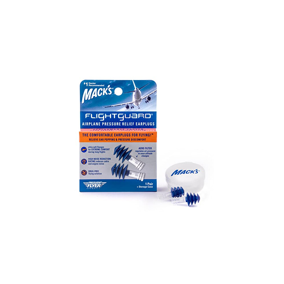 Flightguard Airplane Pressure Relief Earplugs - 26dB NRR - Comfortable, Safe, Travel Ear Plugs