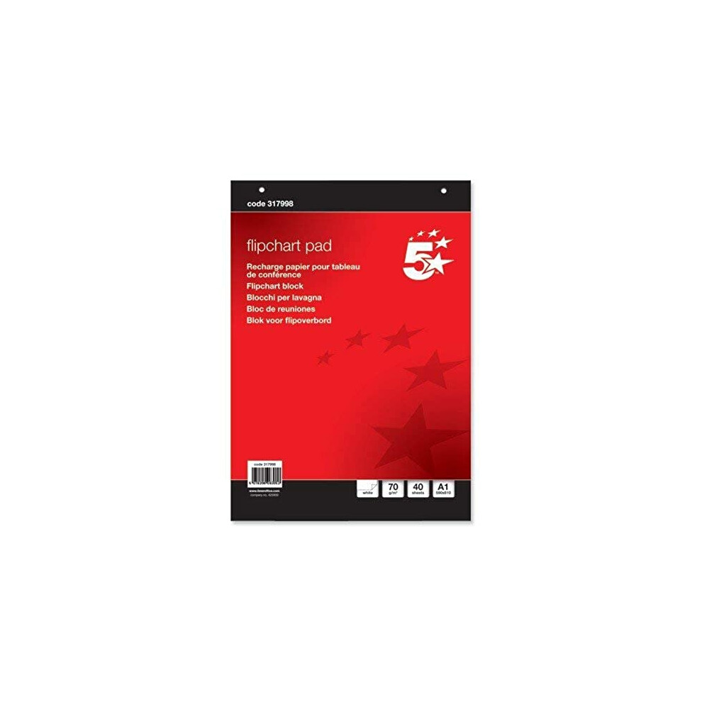 5 Star Office Office Flipchart Pad Perforated 40 Sheets A1 Plain, Red