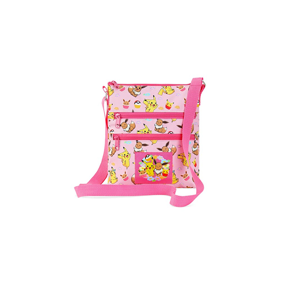 Cross Body Bag for Girls Pikachu Eevee Pink Shoulder Bag Kids Girls Accessories Adjustable Strap Bags for Girls Official Merchandise Gifts