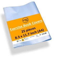 Pack of 25 Exercise Book Covers, 8.3 x 11.7 inch, Transparent Recyclable Plastic Book Covers, Embossed Book Cover Protector DIN A4 (8.3 x 11.7,