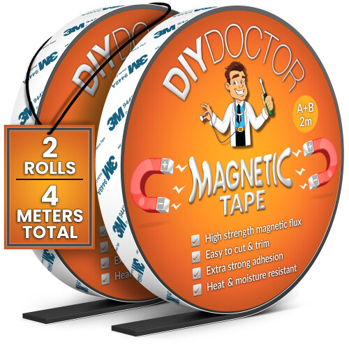- A+B Magnetic Tape for Fly Screens - 4 Metres of Strong Magnetic Strips Self Adhesive - Cut To Fit Sticky Magnetic Strip - 2m + 2m A and B Polarity -