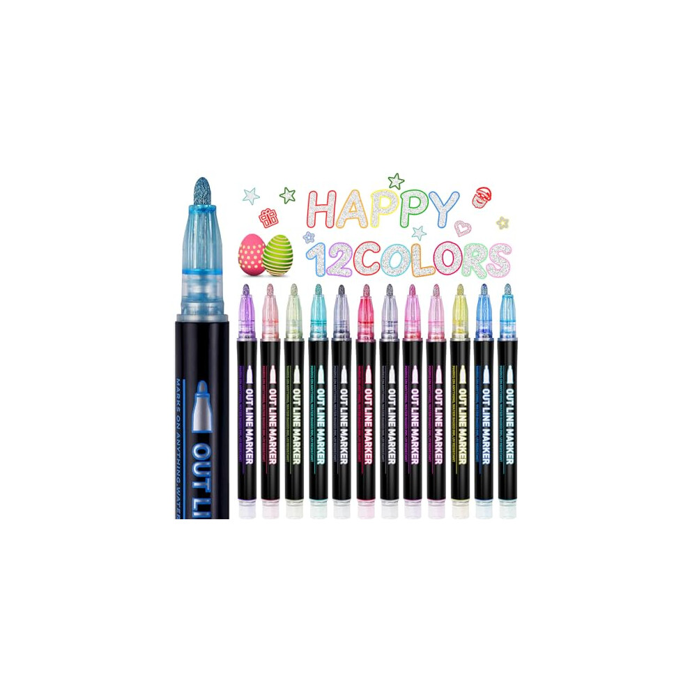 Gifts for Girls, 12 Colours Glitter Pens Outline Marker Pens, Gifts for Teenage Girls, Gifts for 4-13 Year Old Girls, Stocking Fillers Kids, Double